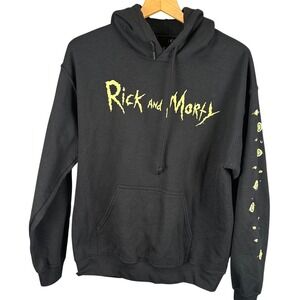 Rick and Morty Adult Swim Graphic Hoodie Black Trippy Back Print Mens Small